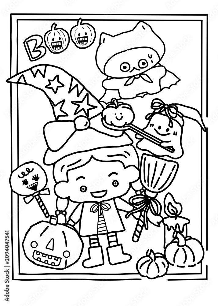 Fototapeta premium Halloween, calligraphy and draw happy Halloween, coloring books, back to school