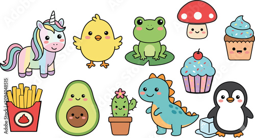 Canvastavla Cute Kawaii Cartoon Character Collection Adorable Funny Mascot Bundle
