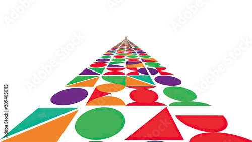 A perspective path of colorful abstract shapes converging to a point