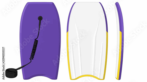 Bild auf Leinwand Purple and white bodyboards set for surfing