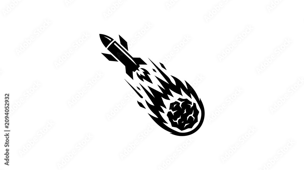 Fototapeta premium Rocket with fiery tail and explosion effect on white background