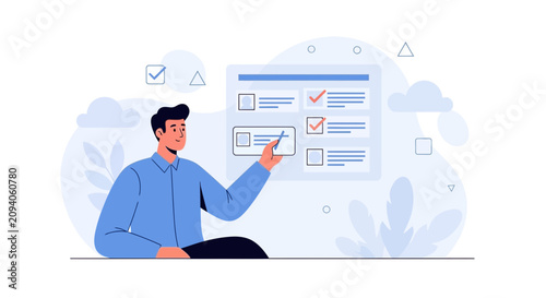 Man checking off tasks on a digital checklist, concept of organization, planning, and productivity