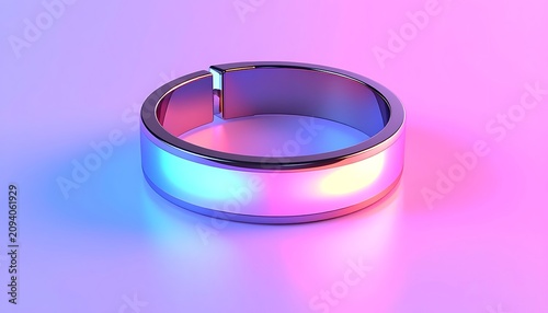 Glowing metallic ring with neon lights.