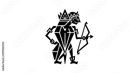 Fotografi Geometric Tribal Archer Silhouette with Bow and Arrow