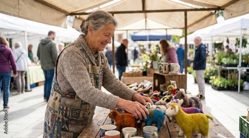 Senior Citizen Day Market Seller Arranges Handmade Crafts