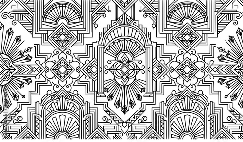 Retro Art Deco Geometric Seamless Pattern with Elegant Linear Ornament Vector Background