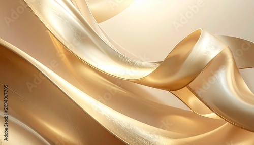 Abstract flowing metallic ribbons in champagne gold with soft luxury lighting, layered elegant satin waves background