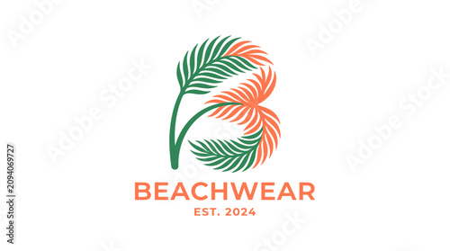 Obraz na plátně Minimalist palm leaf logo for beachwear clothing brand.