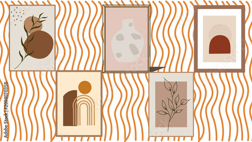 Foto Bohemian Abstract Wall Art Prints with Earthy Tones and Organic Shapes, Set of 6