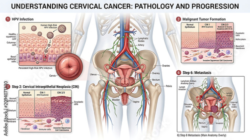 Canvas Print Cervical cancer illustration shows the progression and pathology of cancer cells