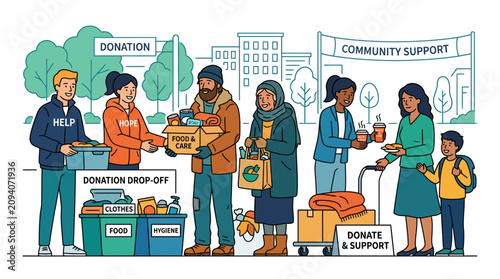 Canvastavla Volunteers organizing community donation drop-off for clothing.
