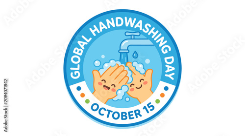 Foto Global handwashing day badge with soapy washing hands.