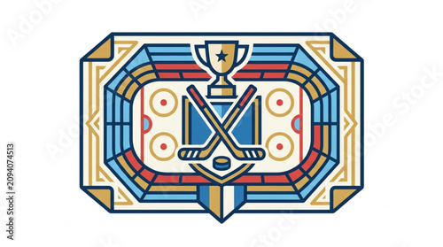 Colorful Hockey Arena Illustration with Trophy.