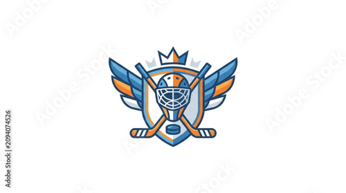 Colorful hockey emblem with crown and wings design.