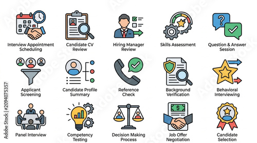 Colorful icons representing various business and technology concepts.