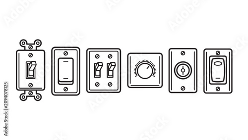 Set of wall electrical switch and socket icons with electrical electricity interface hardware illustration connection installation renovation interior components accessory electronics