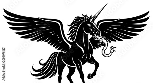 Obraz na płótnie Black Unicorn Horse with Wings.