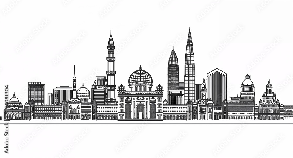 Fototapeta premium An elegant line art representation of Mumbai's skyline featuring a blend of � Real Estate and Property Investment Concept for Home Ownership