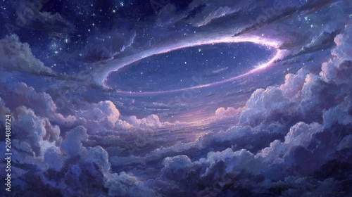 Dreamy Night Sky with Ethereal Clouds and Celestial Atmosphere
