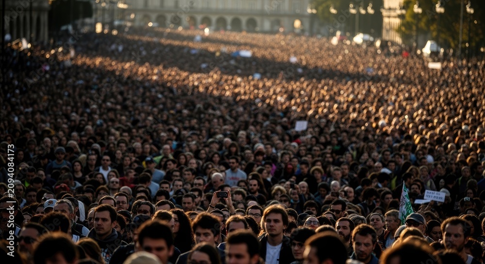 Fototapeta premium Massive crowd of people gathered in large public square.