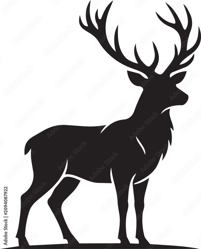 Fototapeta premium Black silhouette deer logo with elderwood fine provisions text