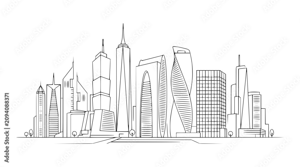 Obraz premium Minimalist city skyline line art illustration
