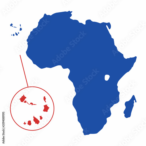 Minimal vector illustration showing the location of Cape Verde on the Africa map with highlighted islands. Clean geographic design for education, travel, infographic and presentation use.