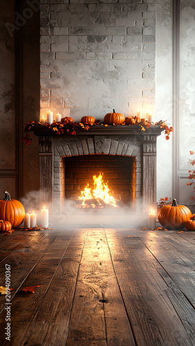 Organic Halloween Flat Lay Background with Natural Autumn Harvest Elements