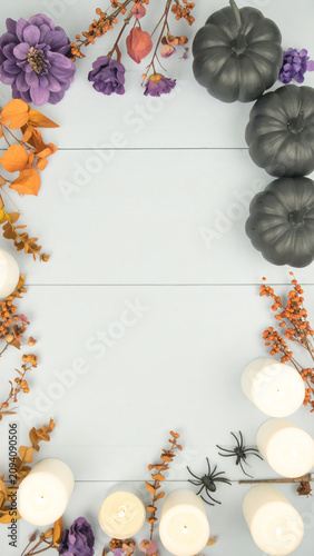 Organic Halloween Flat Lay Background with Natural Autumn Harvest Elements