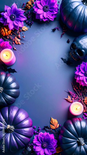 Organic Halloween Flat Lay Background with Natural Autumn Harvest Elements