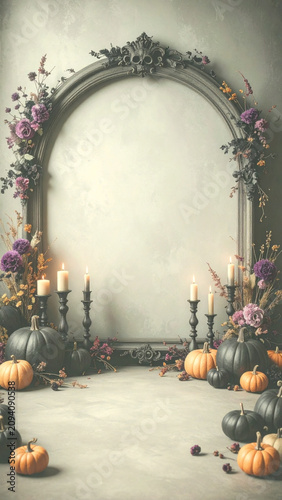 Organic Halloween Flat Lay Background with Natural Autumn Harvest Elements