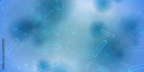 Foto Abstract medical background with microscopic blue bacteria cells in water environment
