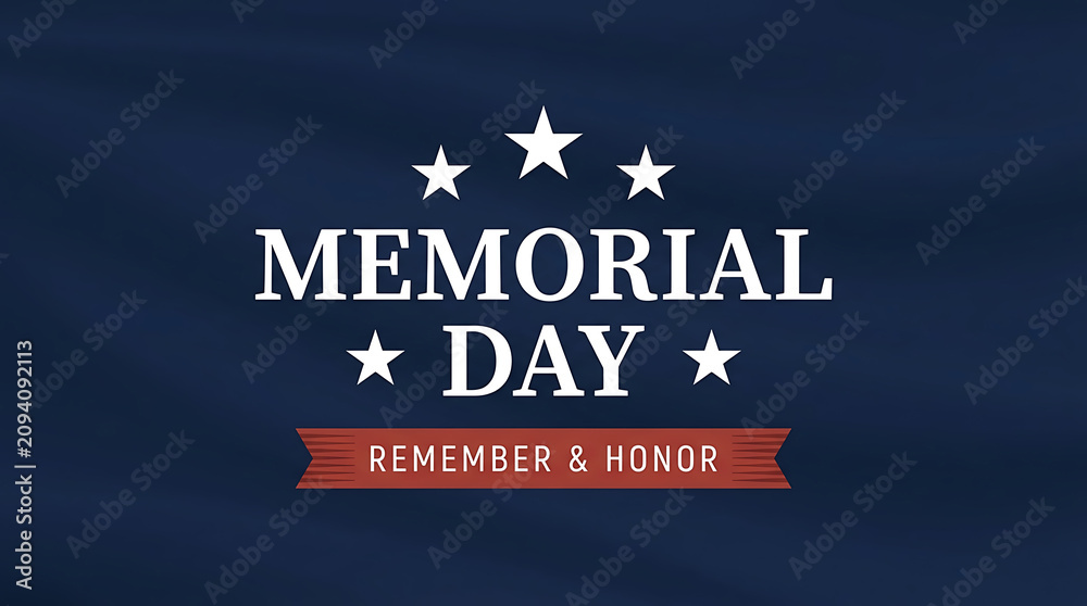 Obraz premium Memorial day banner with stars and ribbon on a dark blue background
