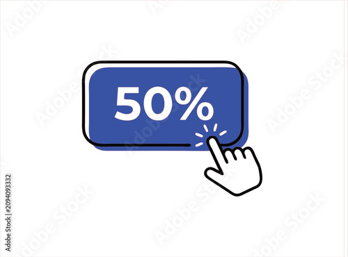 Quadro su tela Blue 50 percent discount button with clicking hand cursor, half price sale promo