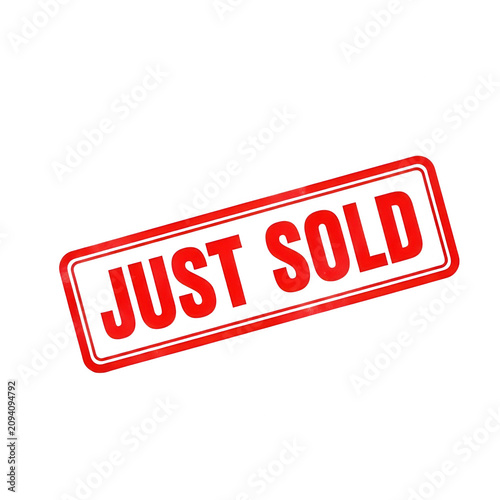 Vibrant red just sold stamp with bold white text