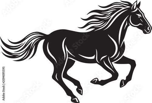 Fotografía Black horse galloping in motion silhouette style