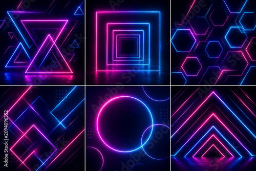 Futuristic Neon Geometric Pattern Background Collection.