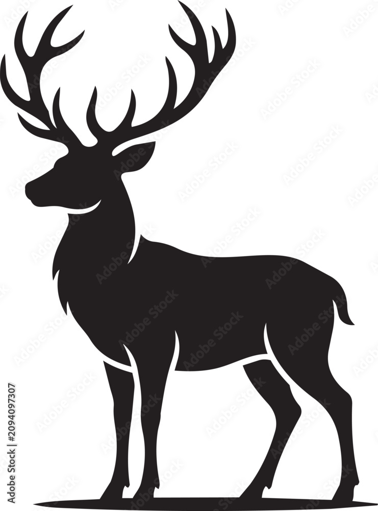 Fototapeta premium Black silhouette deer logo for forest distillery brand elara