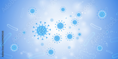 Foto Microscopic view of virus particles and bacteria on blue gradient background