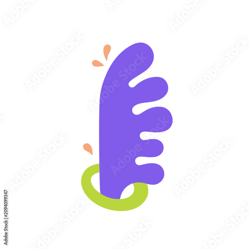 Abstract purple shape with green ring and orange drops