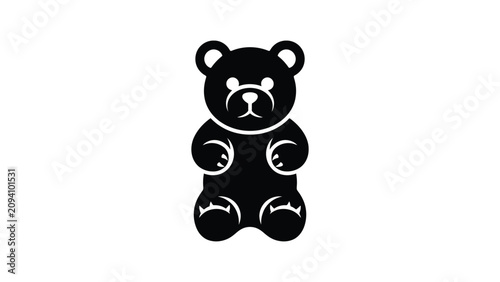 Fotografía Black silhouette illustration of teddy bear or gummy bear figure with rounded ea