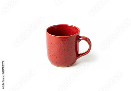 Red Ceramic Cup of Hot Coffee or Tea Isolated on White Background