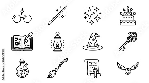 Foto Magical Icons Set: Wizardry, Fantasy, and Celebration Elements