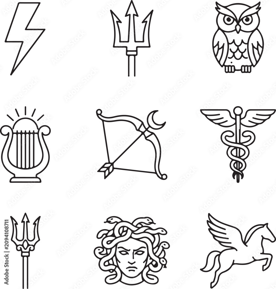 Fototapeta premium Greek Mythology Line Icons Premium Editable Stroke Vector Set