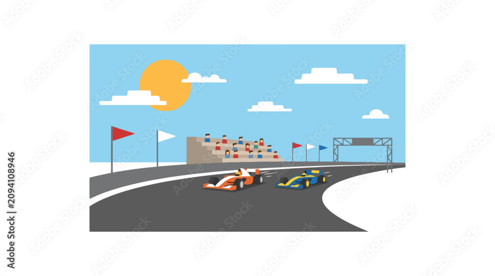 Obraz premium Formula One race cars speeding on a professional circuit track. EPS Editable. Vector Illustrations.