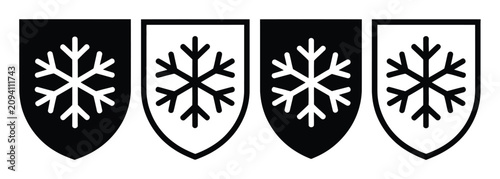 Fotografie 冬テーマ向けのミニマルスタイルで交互の白黒雪の結晶を特徴とする紋章盾4点セット