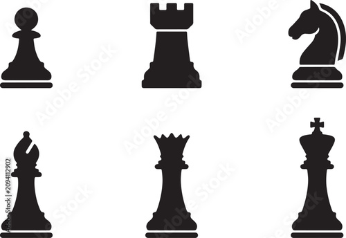 Foto Chess Pieces Line Art Set – King Queen Bishop Knight Rook Pawn Outline Vector Il