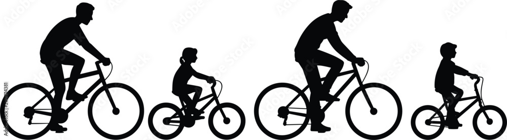 Obraz premium Silhouettes of a family cycling together on white background untitled