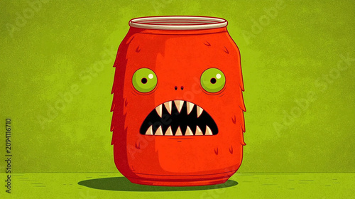 Illustration of a funny red monster character on a simple textured background