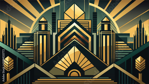 Obraz na plátně Symmetrical art deco urban architecture design with gold accents architecture bu